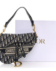 Oblique Embroidered Saddle Bag Blue