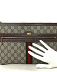 GG Supreme Monogram Large Ophidia Pouch Clutch Brown