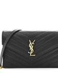 Grain De Poudre Matelasse Chevron Monogram Envelope Chain Wallet Black