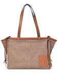 Canvas Calfskin Cushion Tote Taupe