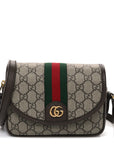 GG Supreme Monogram Textured Dollar Calfskin Mini Ophidia Flap Shoulder Bag Beige Ebony New Acero