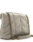 Jersey Quilted Toy Loulou Puffer Monogram Chain Satchel Chalk Beige