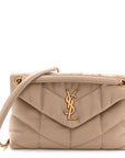Lambskin Quilted Small Loulou Puffer Monogram Chain Satchel Dark Beige