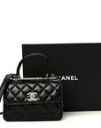 Lambskin Crystal Quilted Mini Trendy CC Dual Handle Flap Bag Black