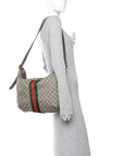 GG Supreme Monogram Web Ophidia Half Moon Hobo Brown