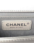 Metallic Caviar Chevron Quilted Small Boy Flap Silver