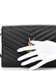 Grain De Poudre Matelasse Chevron Monogram Envelope Clutch Black