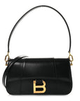 Natural Smooth Calfskin Small Hourglass Sling Bag Black