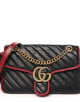 Vintage Effect Calfskin Matelasse Diagonal Small Torchon GG Marmont Shoulder Bag Black Romantic Cherry