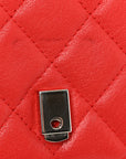 Grained Calfskin Quilted CC Box Wallet On Chain WOC Red