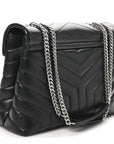 Calfskin Y Quilted Monogram Medium Loulou Chain Satchel Black