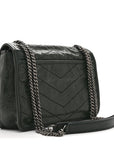 Crinkled Calfskin Matelasse Monogram Baby Niki Chain Satchel Dark Green