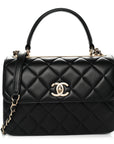 Lambskin Quilted Small Trendy CC Dual Handle Flap Bag Black