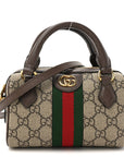 GG Supreme Monogram Textured Dollar Calfskin Web Super Mini Ophidia Top Handle Bowler Bag Beige Ebony New Acero