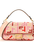 Canvas Vitello King FF Embroidered Baguette Rosa Quarzo Bloody Mary Multicolor