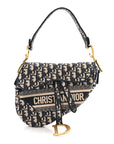 Oblique Embroidered Saddle Bag Blue