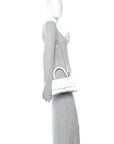 Calfskin Crocodile Embossed Small Hourglass Top Handle Bag White