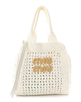 Raffia Crochet Woven Tote Bag White