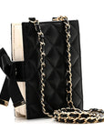 Lambskin Quilted Book Card Holder on Chain Black