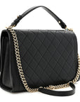 Grained Calfskin Quilted Large Label Click Flap Bag Black