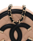 Caviar Quilted Round Filigree Crossbody Beige Black