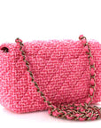 Wool Tweed Quilted Mini Rectangular Flap Dark Pink Fuchsia