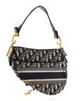 Oblique Embroidered Saddle Bag Blue
