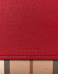 Grainy Calfskin Haymarket Check Medium Reversible Tote Red