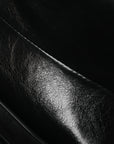 Shiny Crinkled Calfskin Studded Saddle Bag Black