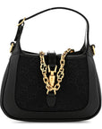New Canvas Charisma Calfskin Crystal GG Monogram Mini Jackie 1961 Hobo Black