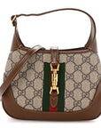 GG Supreme Monogram Azalea Calfskin Web Mini Jackie 1961 Hobo Beige Ebony Brown Sugar