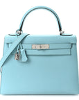 Madame Calfskin Kelly Sellier 25 Bleu Du Nord