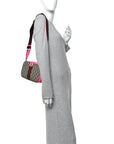 GG Supreme Monogram Textured Dollar Calfskin Web Ophidia Small Crossbody Bag Beige Ebony Fuchsia