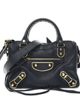 Chevre Gold Metallic Edge Hardware Mini City Bleu Nuit Dark Sea