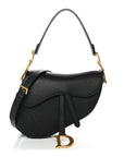 Grained Calfskin Saddle Bag With Strap Black