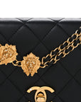 Lambskin Quilted Lion Motif Wallet On Chain WOC Black