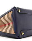 Derby Calfskin House Check Medium Banner Tote Ink Blue
