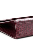 Calfskin Crocodile Embossed Medium Classic Monogram Kate Tassel Satchel Dark Red