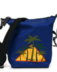 Tessuto Nylon Palm Tree Print Bucket Bag Bluette