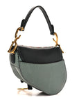 Beaded Calfskin Snakeskin Mini Saddle Bag Green