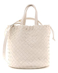 Calfskin Intrecciato Small Castello Bucket Bag White