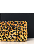 Sequin Mixed Fibers Leopard Print Mini Rectangular Flap Black Orange