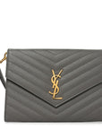 Grain De Poudre Matelasse Chevron Monogram Envelope Clutch Fog
