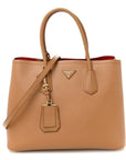 Saffiano Cuir Medium Double Bag Caramel Fuoco