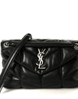 Lambskin Quilted Small Loulou Puffer Monogram Chain Satchel Black