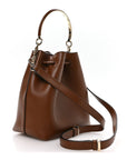 Smooth Shiny Calfskin Bon Bon Bucket Bag Dark Tan