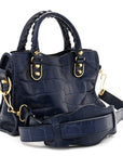 Calfskin Crocodile Embossed Gold Metallic Edge Hardware Mini City Bleu