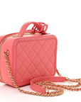 Caviar Quilted Small CC Filigree Vanity Case Coral