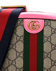 GG Supreme Monogram Textured Dollar Calfskin Web Ophidia Small Crossbody Bag Beige Ebony Fuchsia