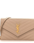 Grain De Poudre Matelasse Chevron Monogram Envelope Chain Wallet Dark Beige